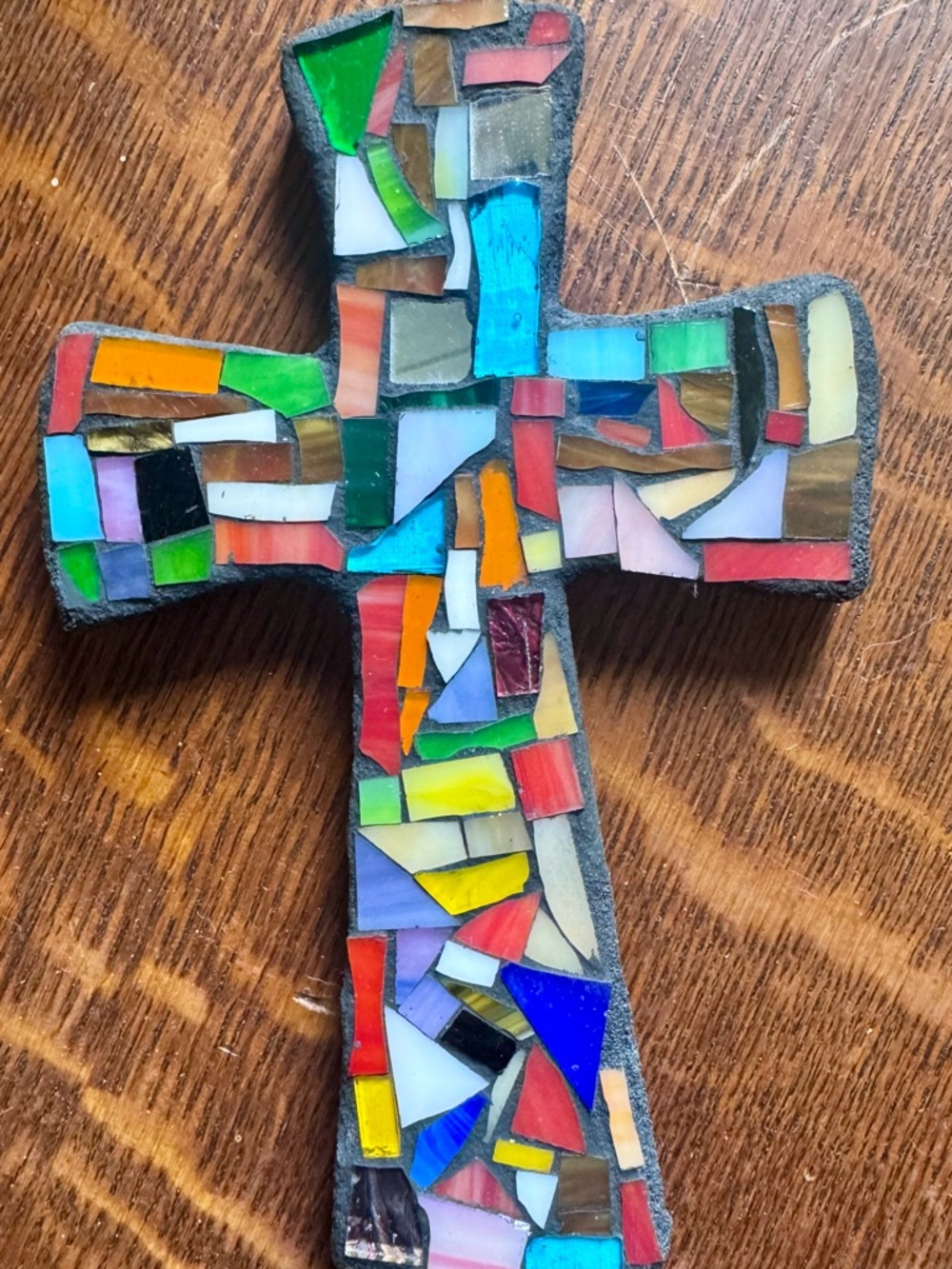 Vibrant Multicolor Mosaic Cross Wall Accent